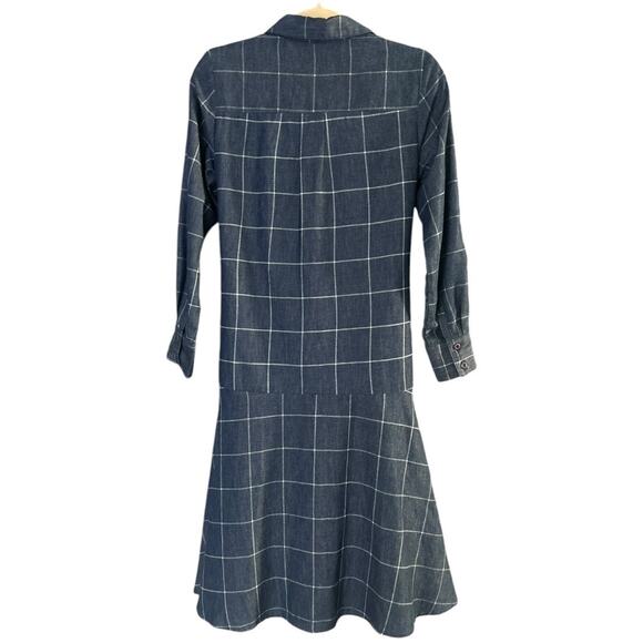 Madison & Park Weekend Shirt Dress Women's Small Tie Front Windowpane Blue White - Picture 3 of 7